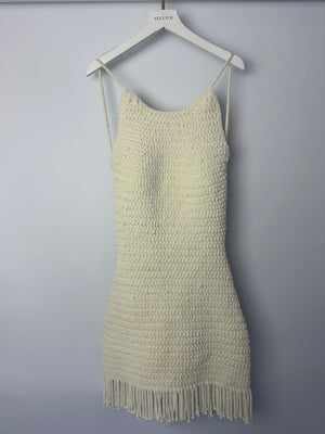 Magda Butrym Cream Open-Back Crochet Mini Dress with Fringe Detail Size FR 36 (UK 8) RRP £1,370