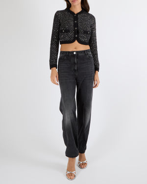 Chanel Dark Grey Straight-Leg Jeans with Silver Textured Camellia Button and CC Logo Details Size FR 38 (UK 10)