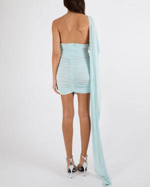 Magda Butrym Baby Blue Scarf-Detailed Ruched Jersey Mini Dress Size FR –  Sellier