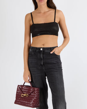 Prada Black Shimmery Ribbed Sleeveless Bralette Top Size IT 38 (UK 6)