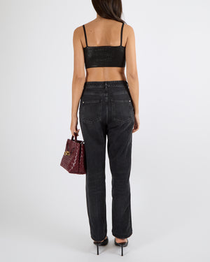 Prada Black Shimmery Ribbed Sleeveless Bralette Top Size IT 38 (UK 6)