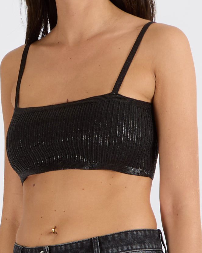 Prada Black Shimmery Ribbed Sleeveless Bralette Top Size IT 38 (UK 6)
