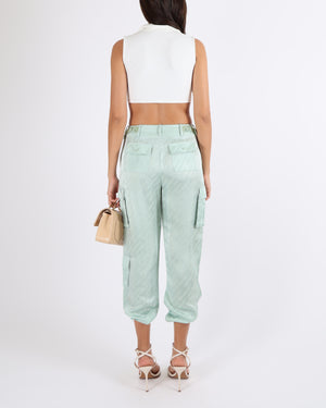 Prada White Sleeveless High-Neck Crop Top with Silver and White Logo Zipper Detail Size IT 38 (UK 6)