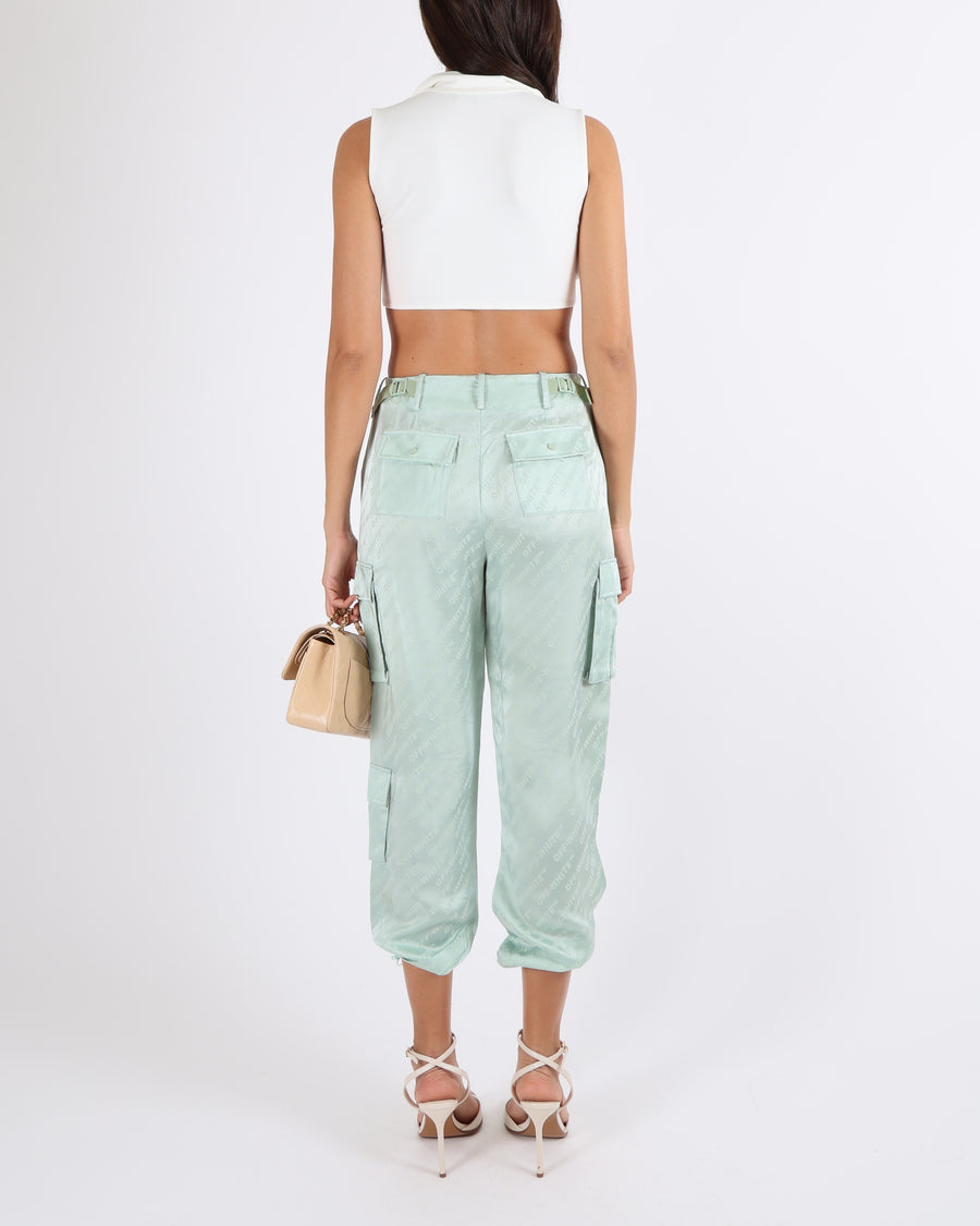 Prada White Sleeveless High-Neck Crop Top with Silver and White Logo Zipper Detail Size IT 38 (UK 6)