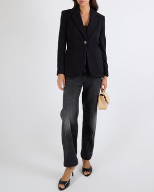 Leonard Paris Black Blazer Jacket with Gold Logo Button Size FR 36 (UK 8) RRP £1,200