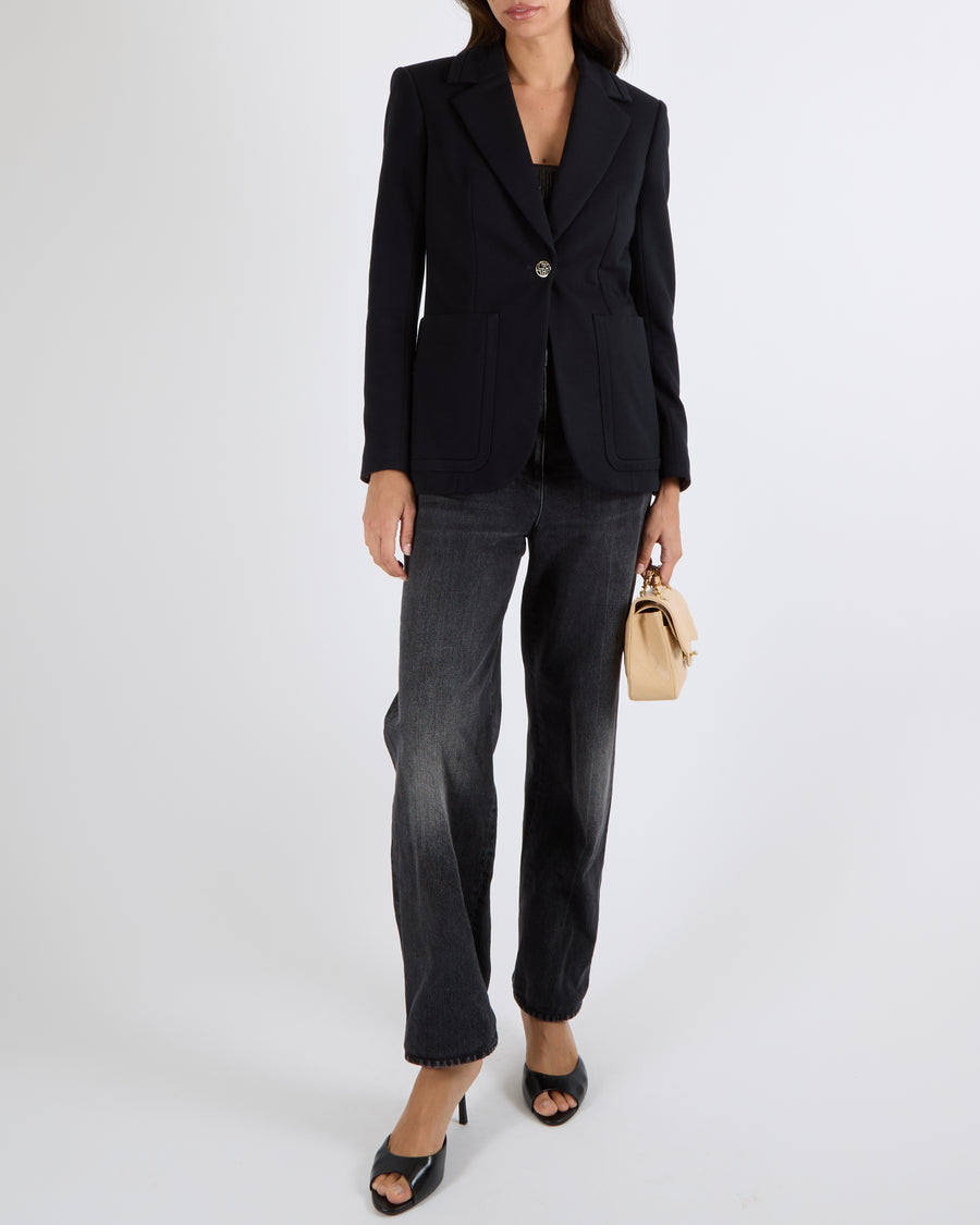 Leonard Paris Black Blazer Jacket with Gold Logo Button Size FR 36 (UK 8) RRP £1,200