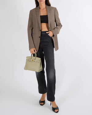 Céline Brown and Beige Wool Checkered Blazer Jacket Size FR 36 (UK 8)