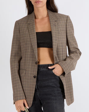 Céline Brown and Beige Wool Checkered Blazer Jacket Size FR 36 (UK 8)