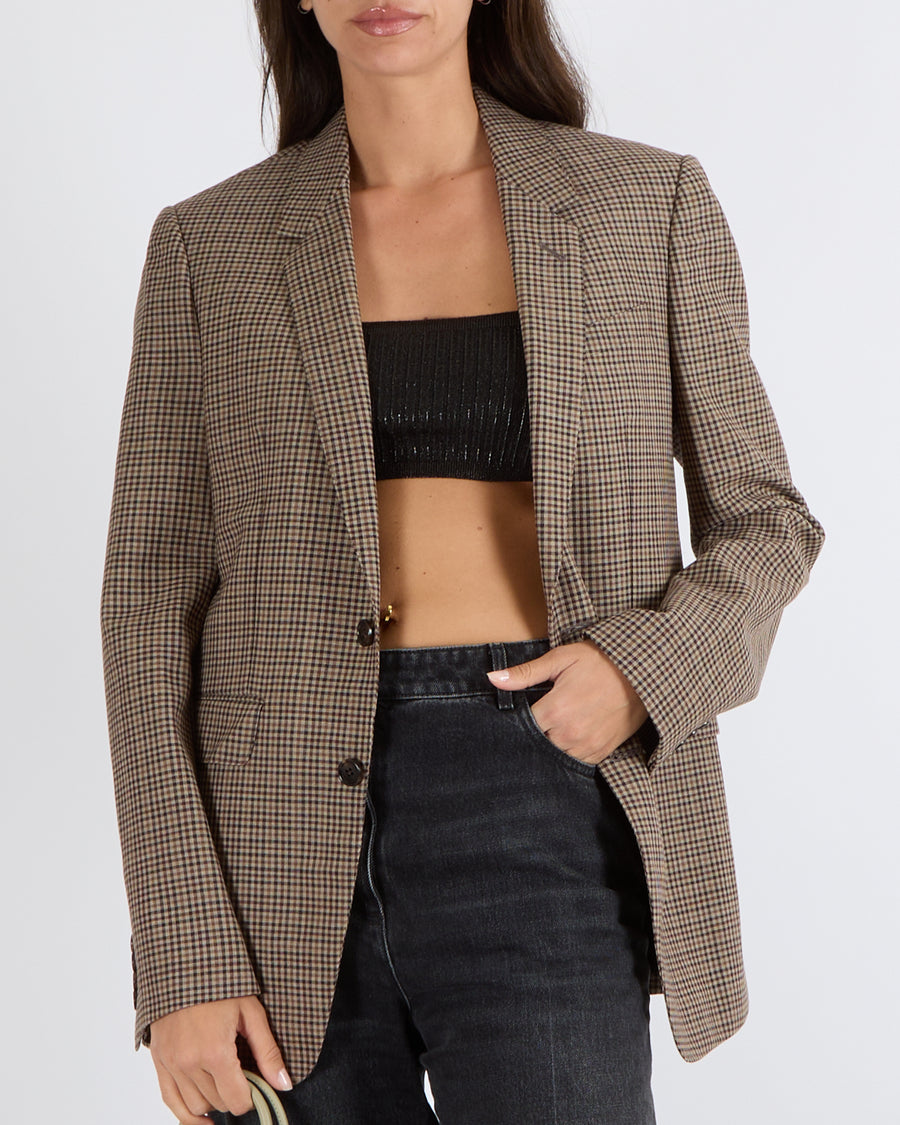 Céline Brown and Beige Wool Checkered Blazer Jacket Size FR 36 (UK 8)