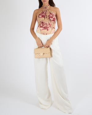 Magda Butrym Beige and Pink Floral Cropped Corset Top with Rose Applique Size FR 36 (UK 8) RRP £2,250