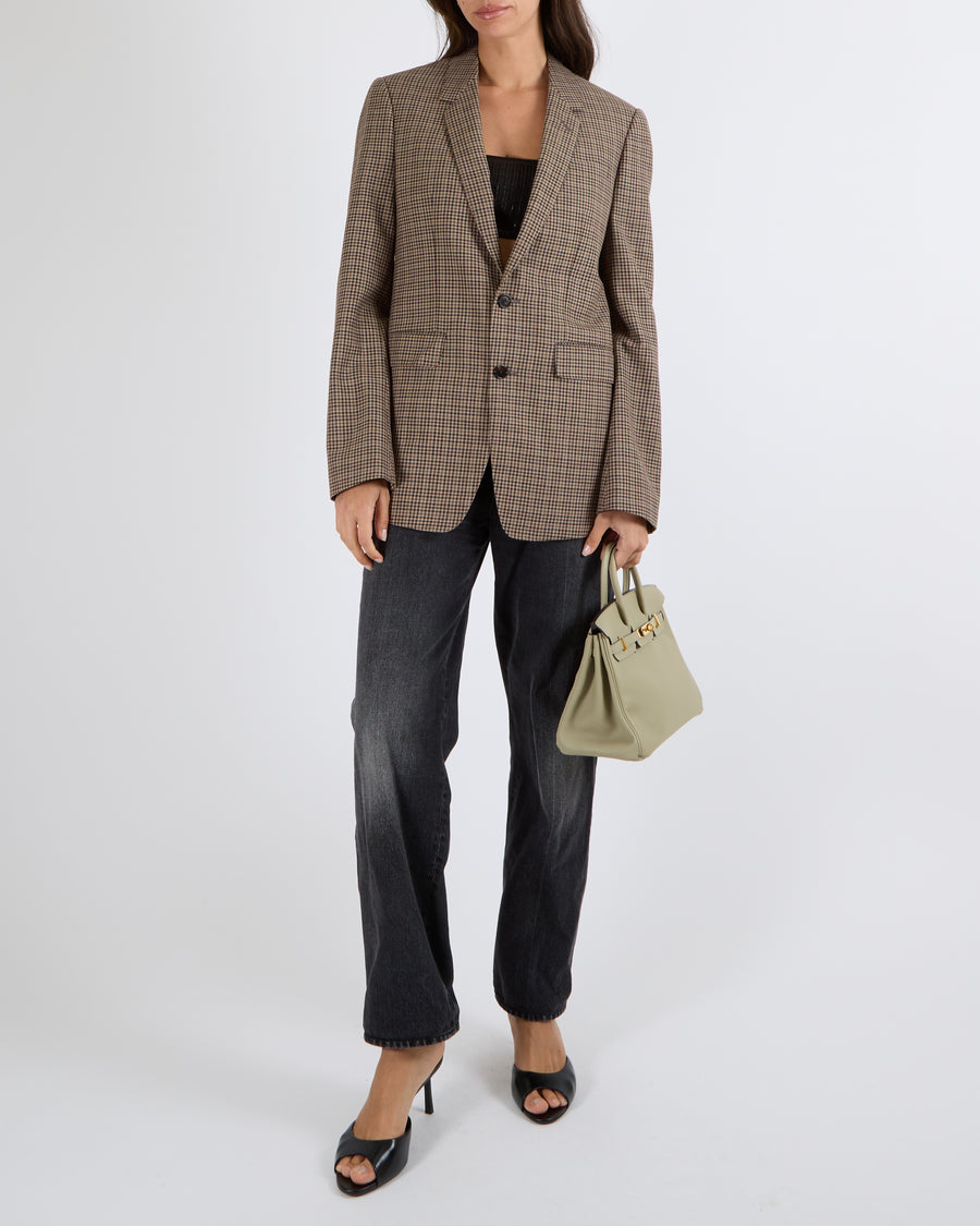 Céline Brown and Beige Wool Checkered Blazer Jacket Size FR 36 (UK 8)