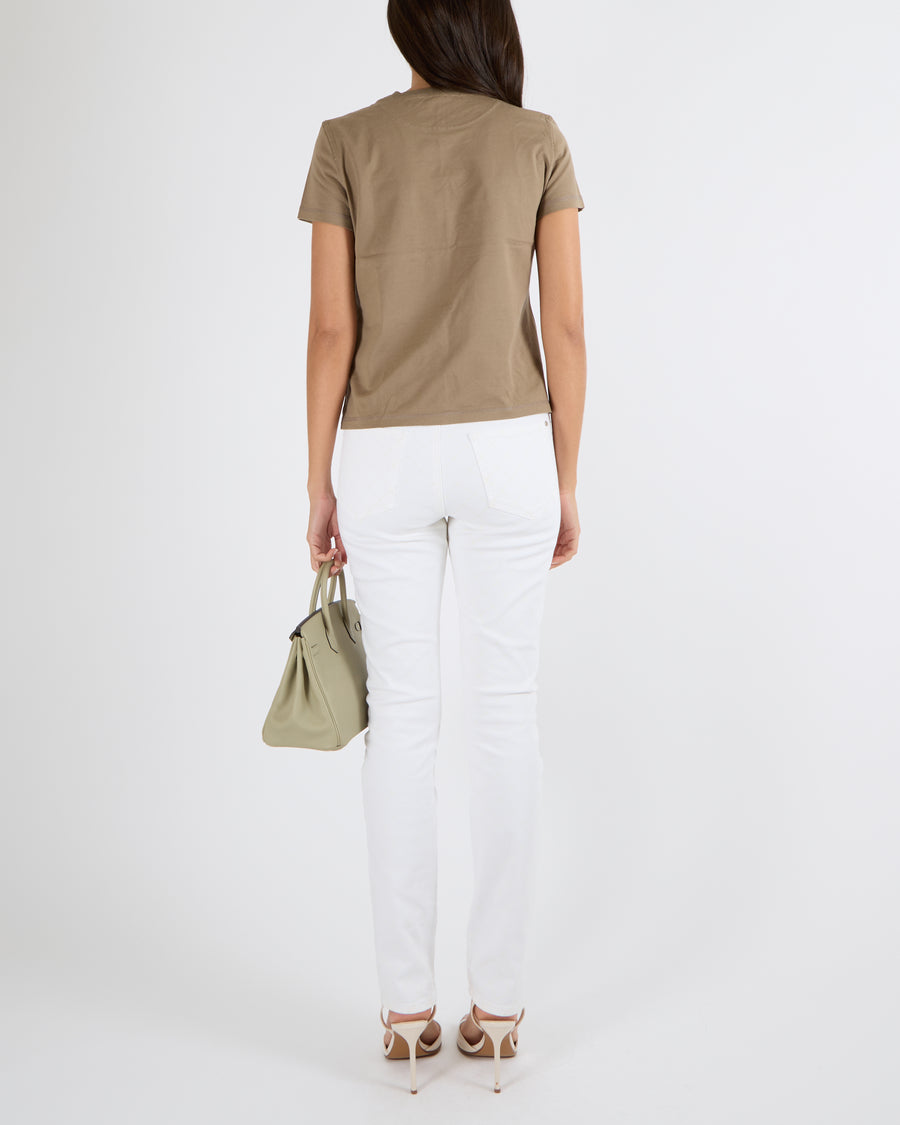 Hermès Brown Short-Sleeved T-Shirt with Front Pocket Detail with Embroidered Logo Size FR 38 (UK 10) RRP £530