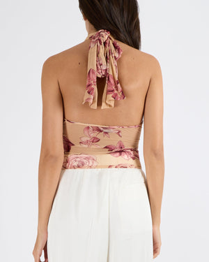 Magda Butrym Beige and Pink Floral Cropped Corset Top with Rose Applique Size FR 36 (UK 8) RRP £2,250