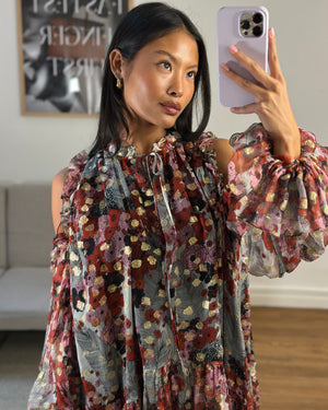 Alexander McQueen Red Floral Long Sleeve Tiered Dress Size IT 44 (UK 12)