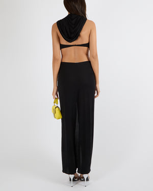 Magda Butrym Black Floral Applique Hooded Maxi Dress with Cut-Outs Size FR 40 (UK 12) RRP £1,250