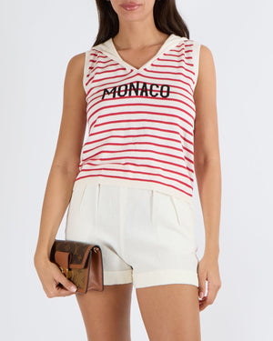 Christian Dior Dioriviera 2021 White and Red Striped Monaco Top with Back Logo Detail Size FR 38 (UK 10)
