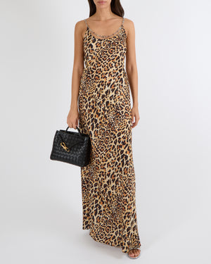 Paco Rabanne Black and Brown Leopard Print Sleeveless Maxi Dress with Silver Chain Detail Size FR 36 (UK 8) RRP £650
