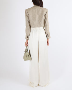 Brunello Cucinelli Beige Linen Cropped Blazer Jacket with Gold Threads Size IT 38 (UK 6)
