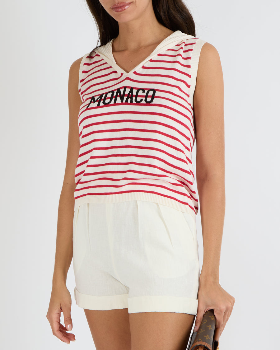 Christian Dior Dioriviera 2021 White and Red Striped Monaco Top with Back Logo Detail Size FR 38 (UK 10)