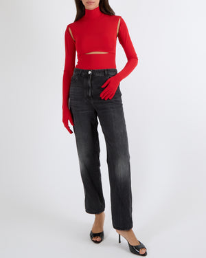 Vetements A/W 2020 Garderobe Red Cut-out Bodysuit Top with Detachable Gloves Size S (UK 8)