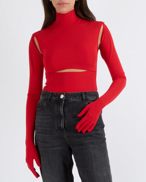 Vetements A/W 2020 Garderobe Red Cut-out Bodysuit Top with Detachable Gloves Size S (UK 8)