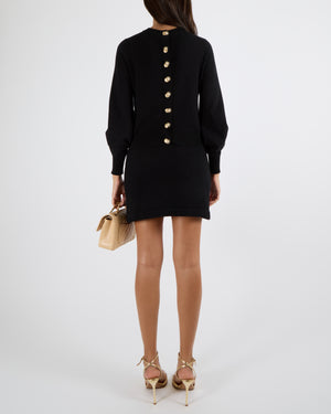 Chanel Black Cashmere Cardigan with Back Gold CC Logo and Pearl Double Buttons Size FR 34 (UK 6)