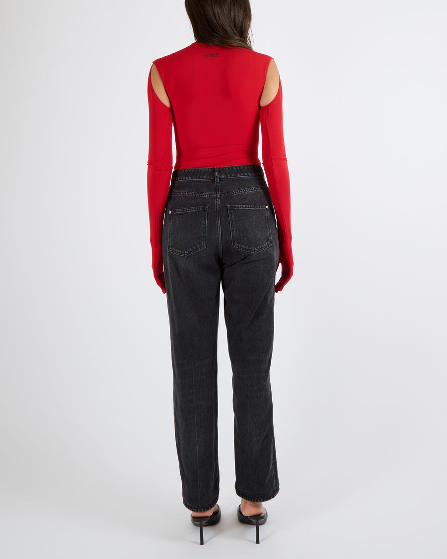 Vetements A/W 2020 Garderobe Red Cut-out Bodysuit Top with Detachable Gloves Size S (UK 8)