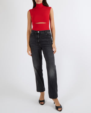 Vetements A/W 2020 Garderobe Red Cut-out Bodysuit Top with Detachable Gloves Size S (UK 8)