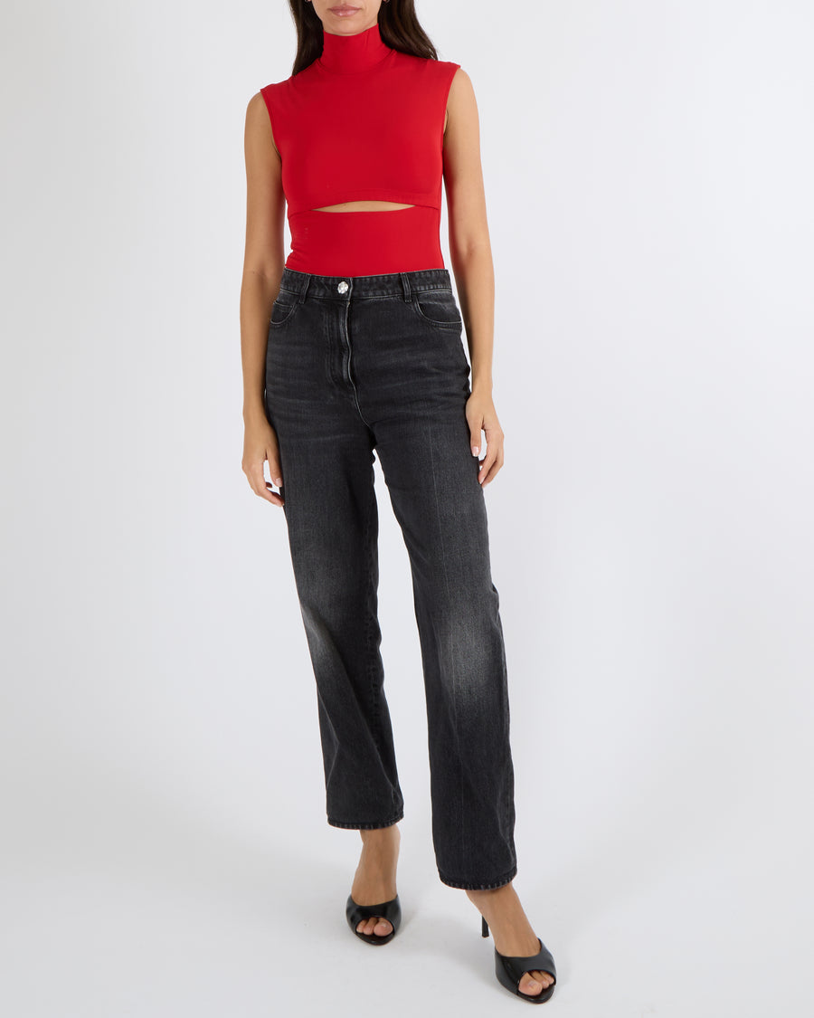 Vetements A/W 2020 Garderobe Red Cut-out Bodysuit Top with Detachable Gloves Size S (UK 8)