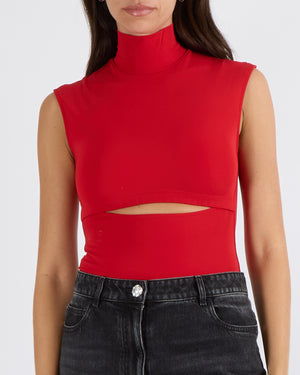 Vetements A/W 2020 Garderobe Red Cut-out Bodysuit Top with Detachable Gloves Size S (UK 8)