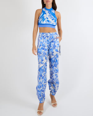 Christian Dior Resort 2022 Runway Blue and White Abstract Print Top and Trouser Set with Logo Band Detail Size FR 34/38 (UK 6/10) RRP £3,200