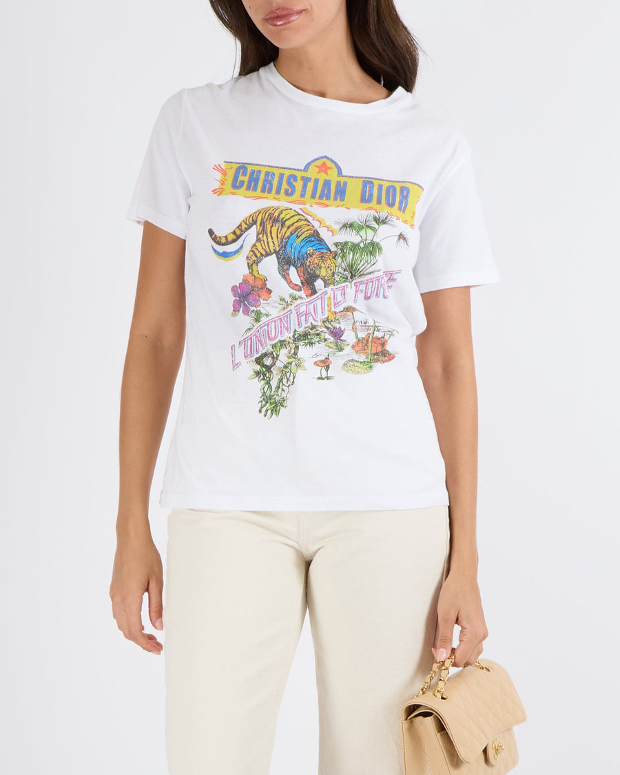 Christian Dior White L'Union Fait la Force Printed T-Shirt with Back Logo Size S (UK 8)
