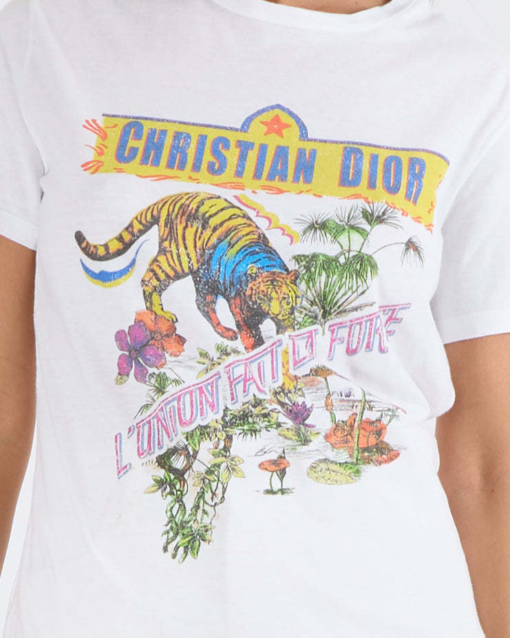 Christian Dior White L'Union Fait la Force Printed T-Shirt with Back Logo Size S (UK 8)