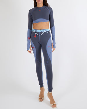 Off-White Blue Active Long-Sleeve Top and Leggings Sport Set with Logo Size S/M