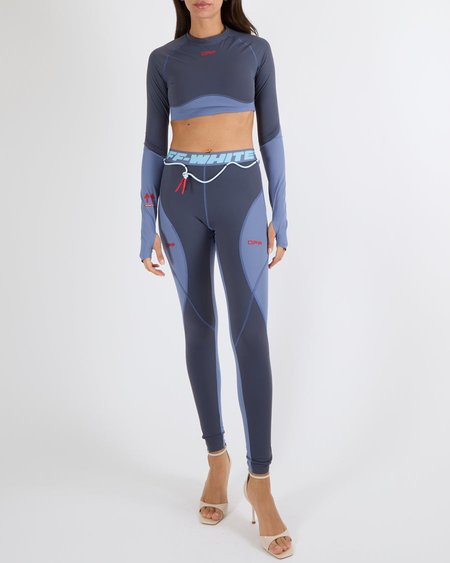 Off-White Blue Active Long-Sleeve Top and Leggings Sport Set with Logo Size S/M