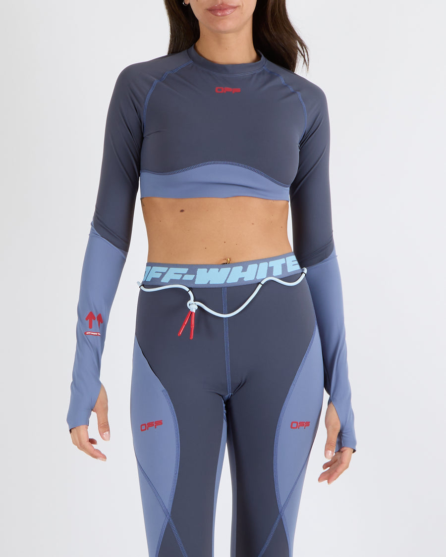 Off-White Blue Active Long-Sleeve Top and Leggings Sport Set with Logo Size S/M