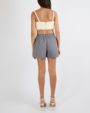 Prada Grey Shorts with Gathered Waistband and Logo Detail Size IT 38 (UK 6)