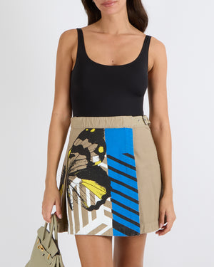 Christian Dior SS22 Beige Denim Cargo Wrap Skirt with Multi-Colour Butterfly Print and Solver Buckle Detail Size FR 36 (UK 8)