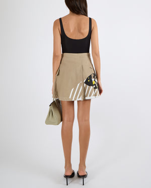 Christian Dior SS22 Beige Denim Cargo Wrap Skirt with Multi-Colour Butterfly Print and Solver Buckle Detail Size FR 36 (UK 8)