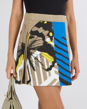 Christian Dior SS22 Beige Denim Cargo Wrap Skirt with Multi-Colour Butterfly Print and Solver Buckle Detail Size FR 36 (UK 8)