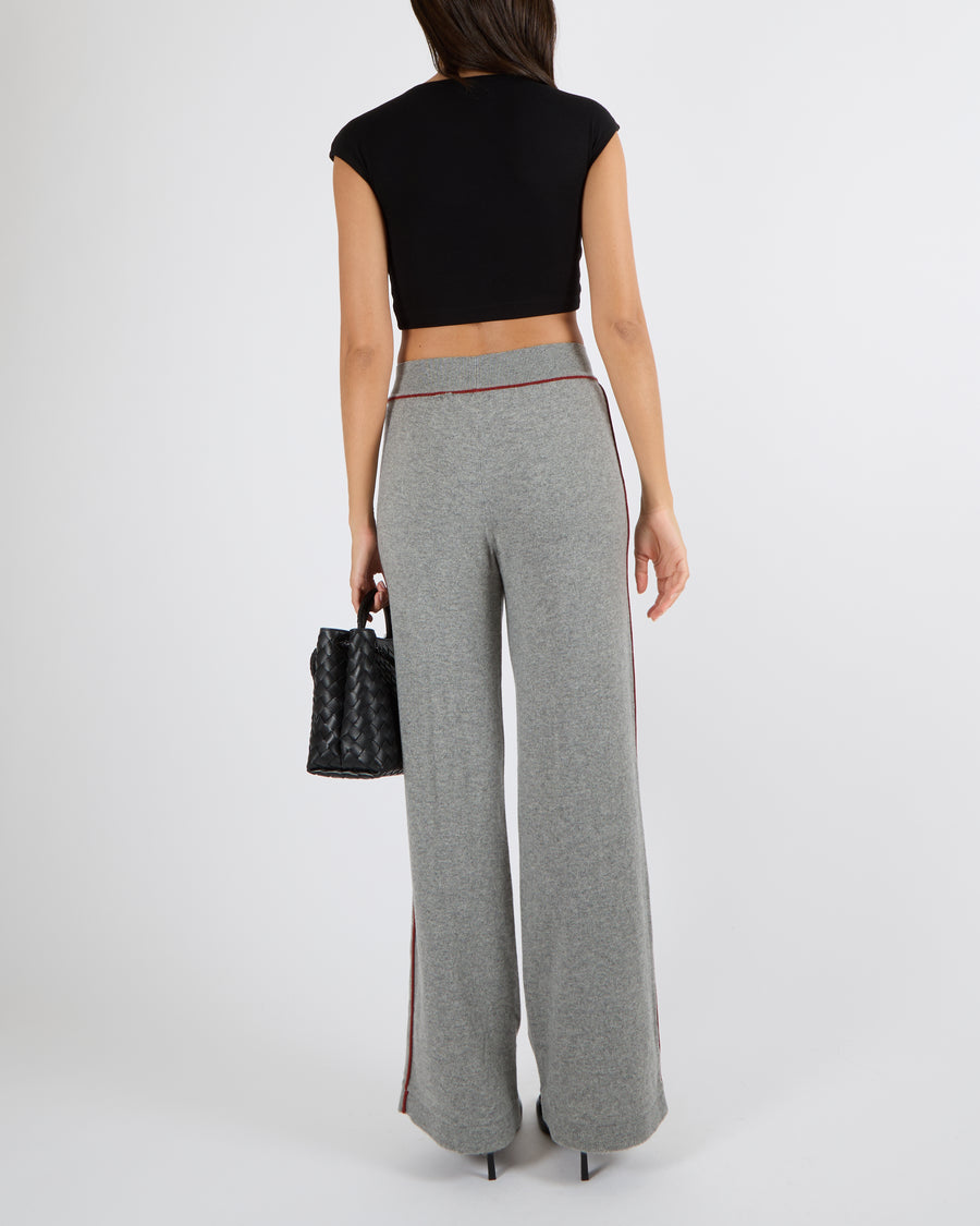 Loro Piana Grey Cashmere Trousers with Red Trim Detail Size IT 38 (UK 6)