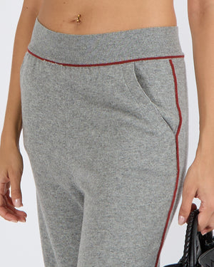 Loro Piana Grey Cashmere Trousers with Red Trim Detail Size IT 38 (UK 6)