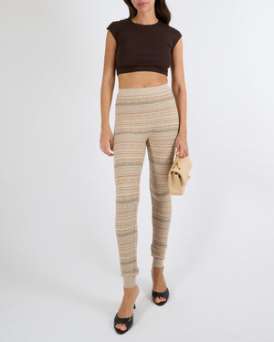 Loro Piana Beige Wool Knit Striped Leggings with Ribbed Waistband Size S (UK 8)