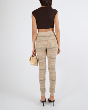 Loro Piana Beige Wool Knit Striped Leggings with Ribbed Waistband Size S (UK 8)