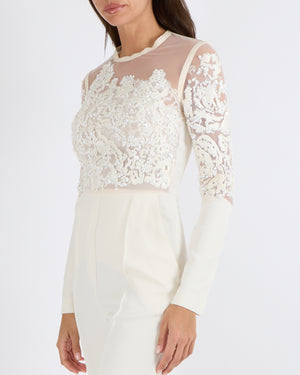 Elie Saab White Jumpsuit with Embellished Tulle Top Size FR 34 (UK 6)