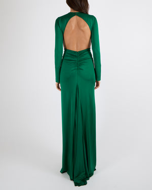 olive green t shirt dress Victoria Beckham Green Gathered Gown Dress with Open-Back Size XS (UK –  Sellier