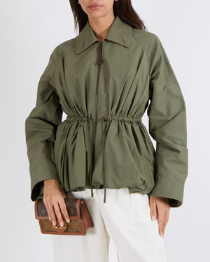 Loewe Khaki Drawstring-Waist Jacket with Leather Details and Back Logo Size FR 34 (UK 6) RRP £1,750
