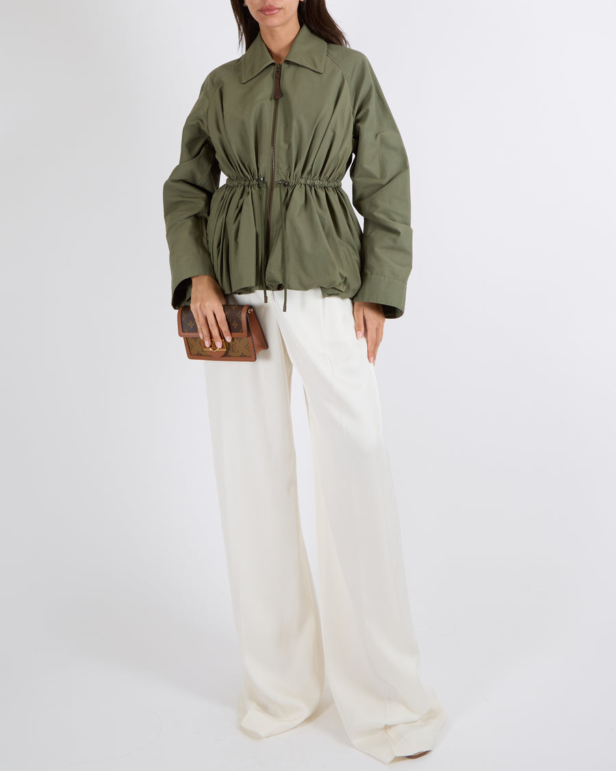 Loewe Khaki Drawstring-Waist Jacket with Leather Details and Back Logo Size FR 34 (UK 6) RRP £1,750