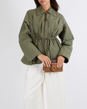 Loewe Khaki Drawstring-Waist Jacket with Leather Details and Back Logo Size FR 34 (UK 6) RRP £1,750