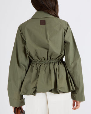 Loewe Khaki Drawstring-Waist Jacket with Leather Details and Back Logo Size FR 34 (UK 6) RRP £1,750